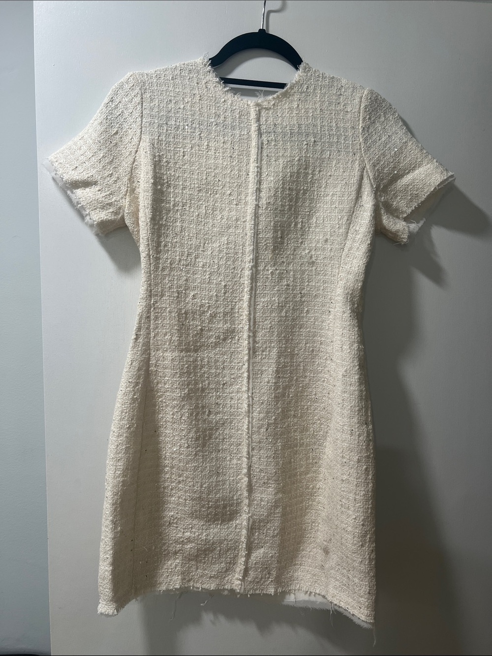 Zara Cream Tweed Short-Sleeve Shift Dress